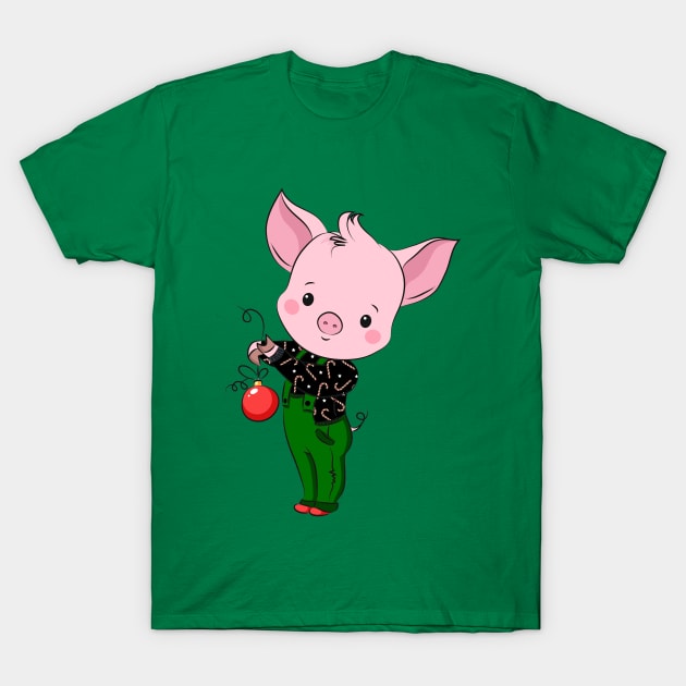 hipster christmas pig T-Shirt by gossiprag